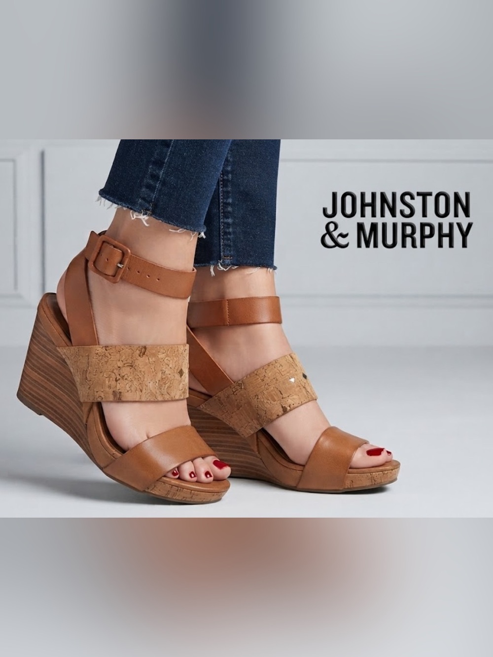 Authentic Johnston & Murphy designer wedge heels sandals 7.5
